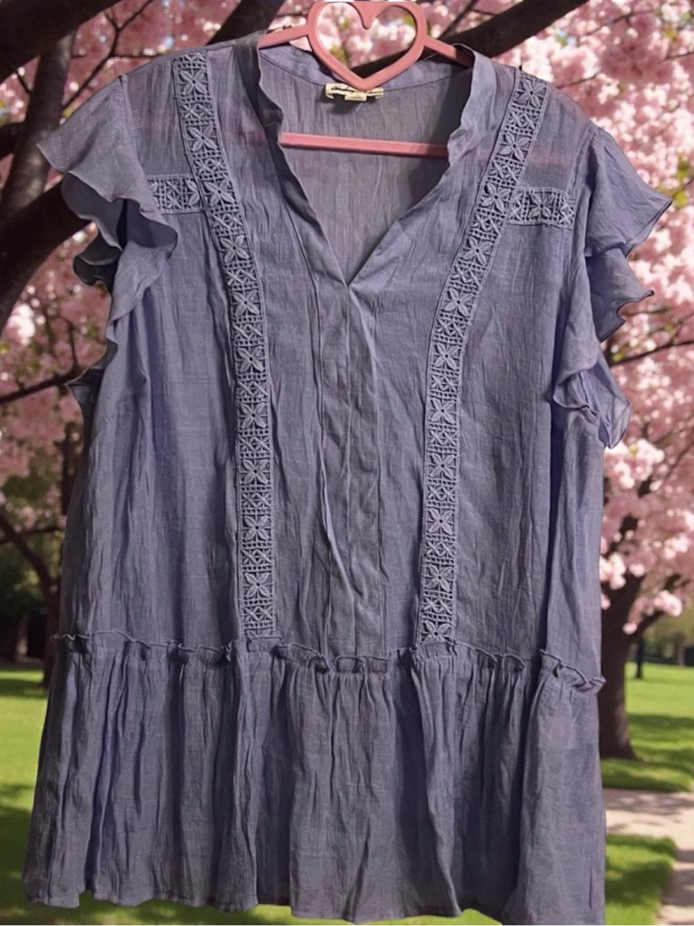 Indigo Light Purple Blouse with Lace Detail